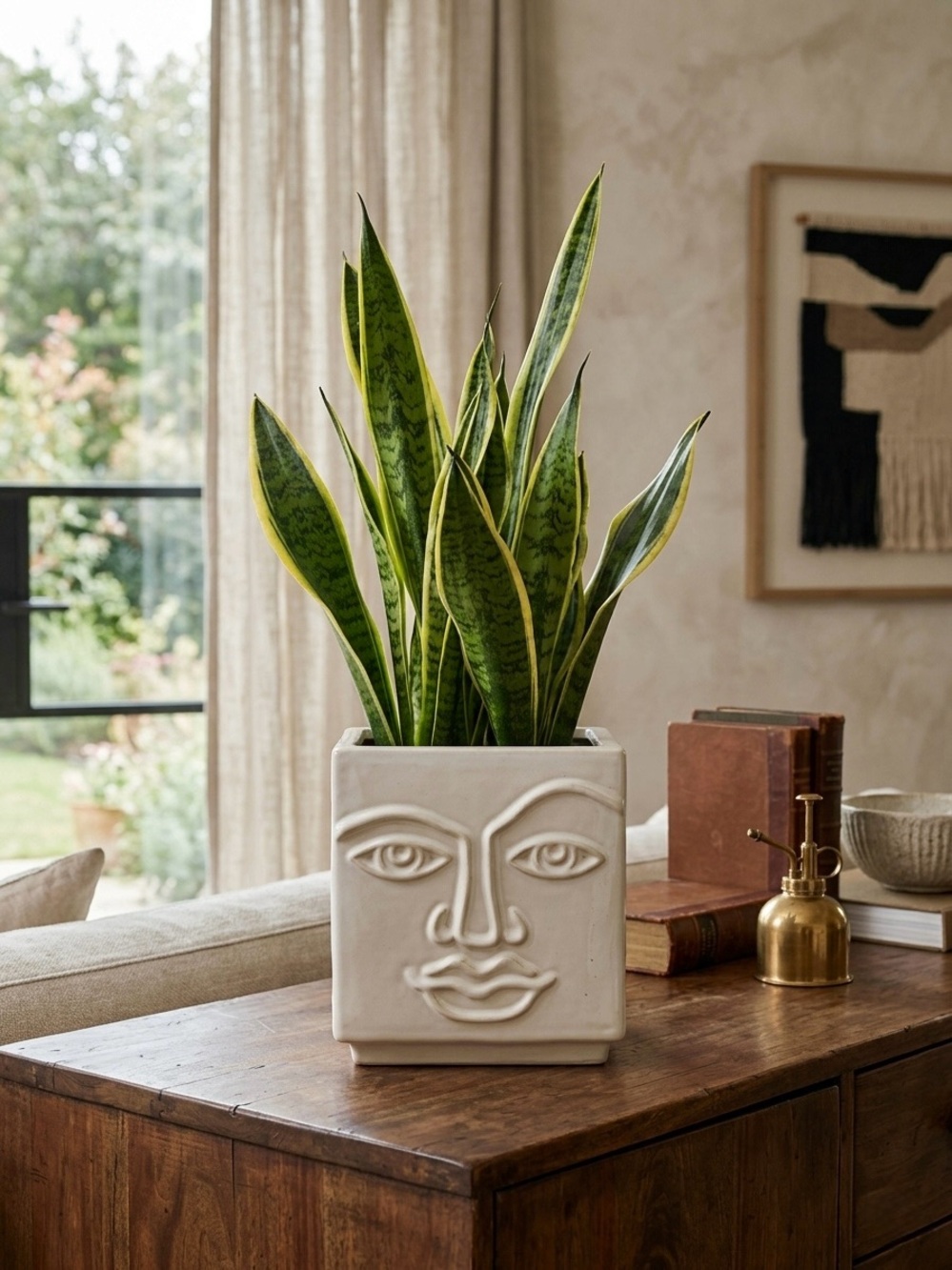 Ceramic Face Planter Pot, Modern Head Planter for Indoor Plants, Abstract Face